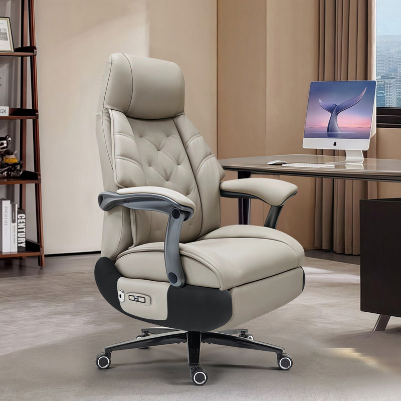 Fauteuil de bureau Kinnls Magnus Big and Tall 500lbs - Fauteuil inclinable électrique en cuir avec massage, chauffage et ventilation, dossier haut ergonomique avec repose-pieds 