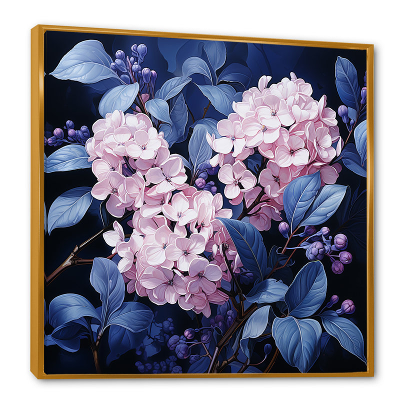 Jardin bleu de lilas IV sur toile, Cadre flottant doré, H 30 po x l 30 po