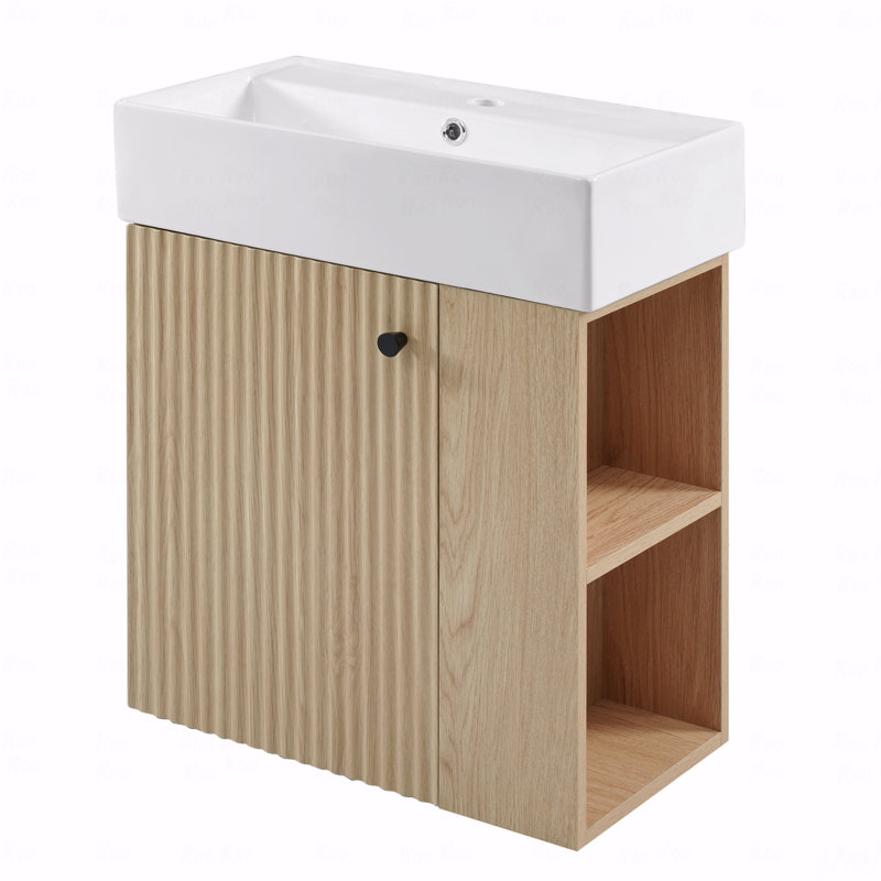 Meuble-lavabo flottant moderne 21,6 po avec lavabo en céramique, Brun