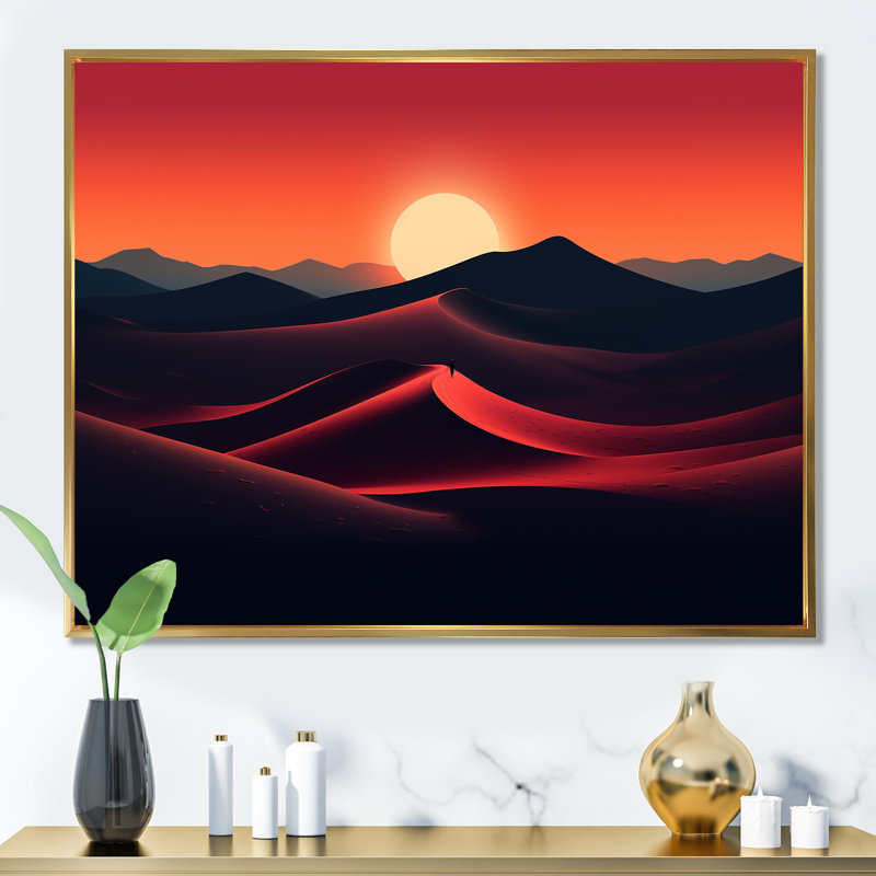 Désert, lever de soleil, horizon sur la planète Mars I - désert, art mural, Cadre flottant doré, H 30 po x l 40 po x P 1,5 po