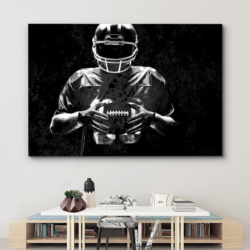 Sport " Black White Shadow Football Player Portrait ", 32" H x 48" W