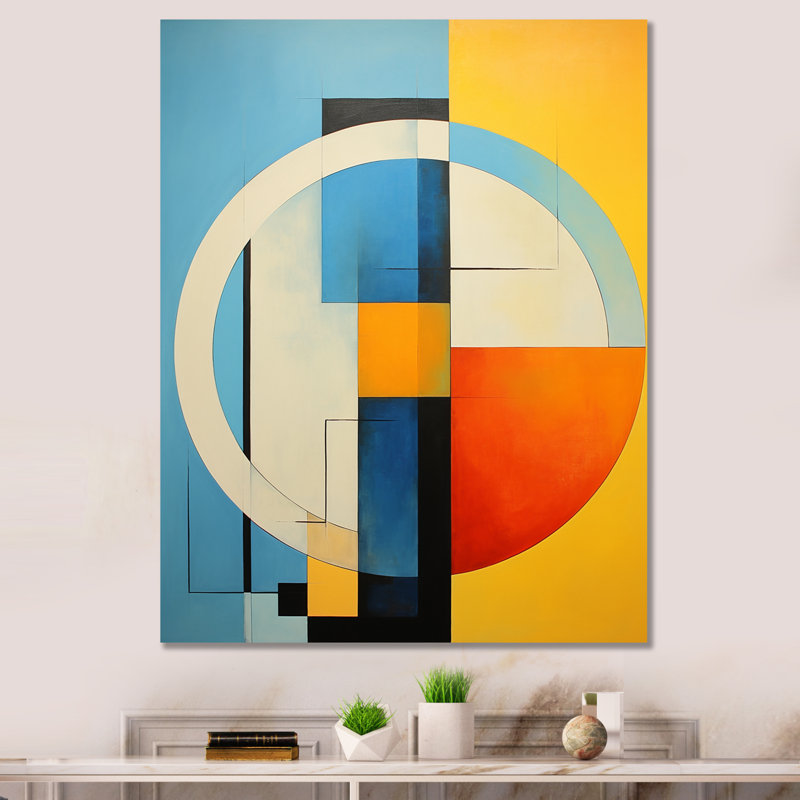 Corail jaune Mid Century Bold Bauhaus sur toile, H 20 po x l 12 po x P 1 po, Toile tendue