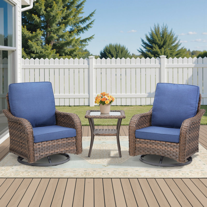 Ensemble de mobilier d'extérieur 3 pièces, chaise berçante pivotante pour l'extérieur, ensemble bistro de patio avec table d'appoint