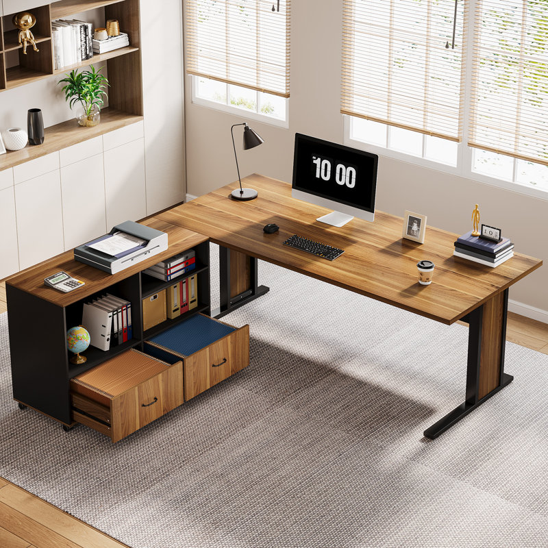 Forris L-Shaped Metal Base Executive Desk
