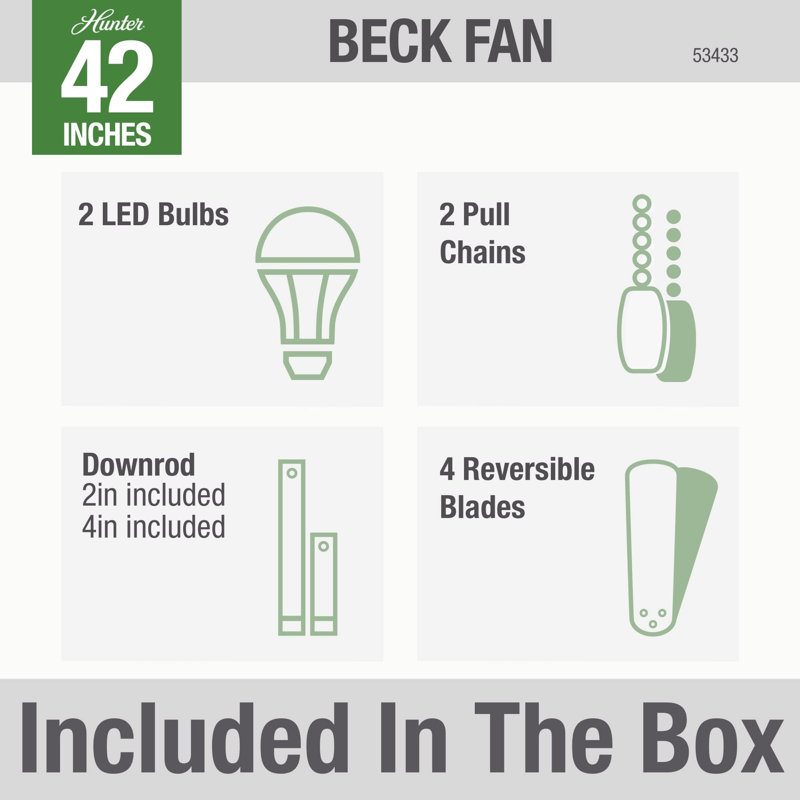 Hunter Beck 42" Matte Black Ceiling Fan with Greyed Walnut Blades and LED Light