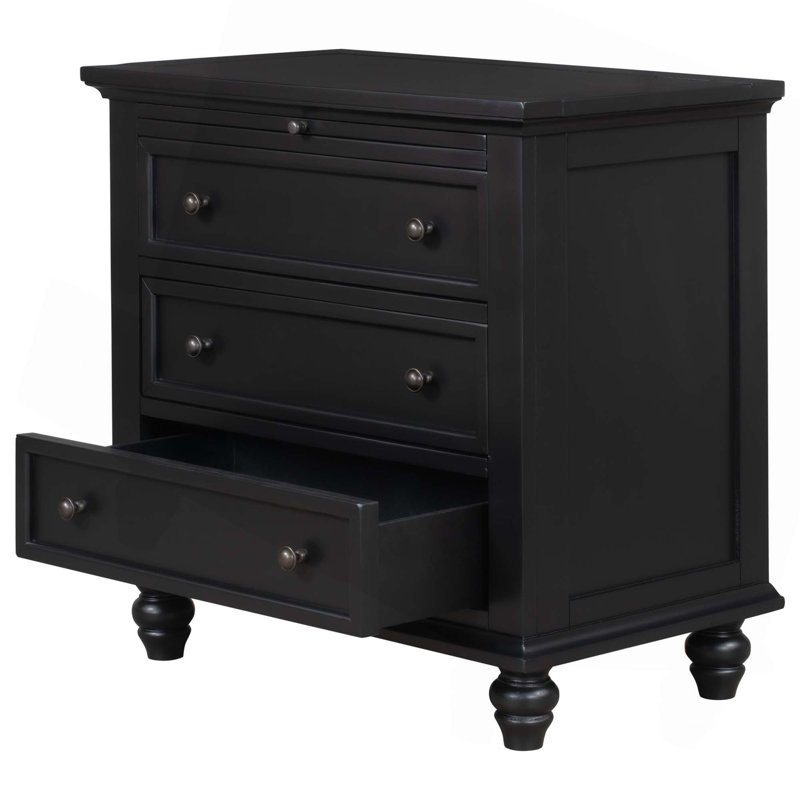 3-Drawer Storage Wood Cabinet,End Table With Pull Out Tray, Black