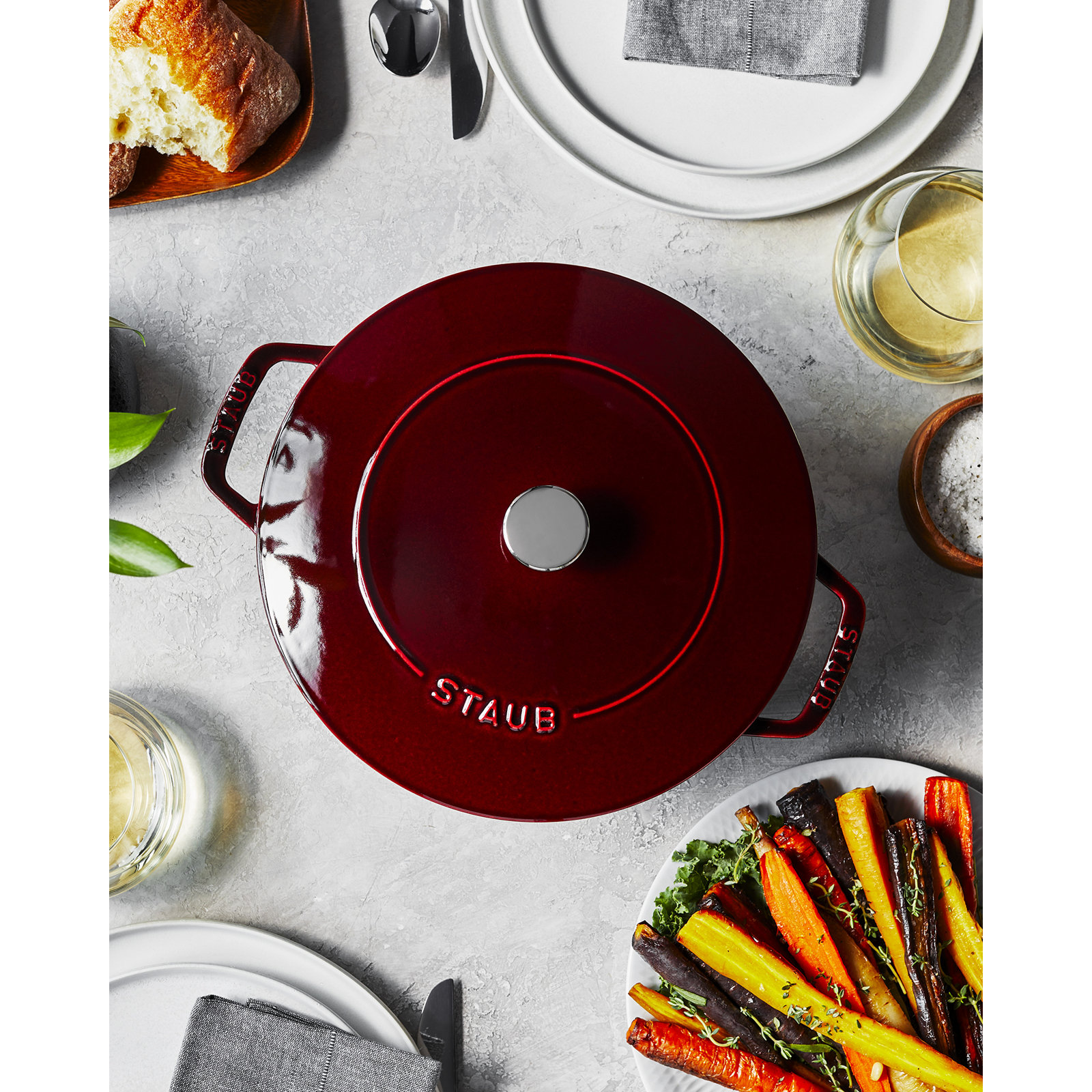 Handcrafted Enameled Cast Iron Dutch Oven, Grenadine
