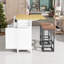 Îlot de cuisine avec abattant, 2 tabourets, prise de courant, armoire de rangement et tiroirs, pieds en bois d'hévéa-1012133476