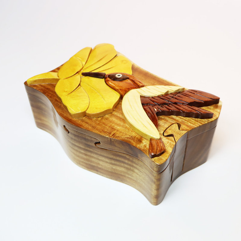 Boîte-puzzle en bois d’oiseau humming intarsia