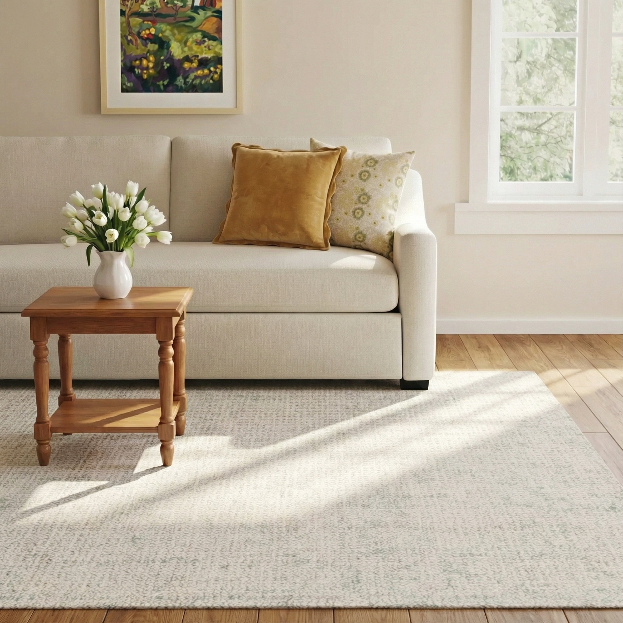 Donica Handmade Light Sage/Ivory Rug, Rectangle 8' x 10'