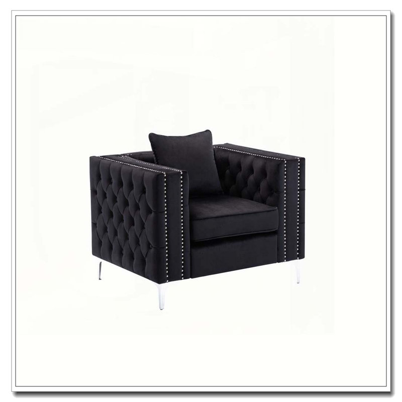 Lorreto 40" Black Velvet Chair, Black