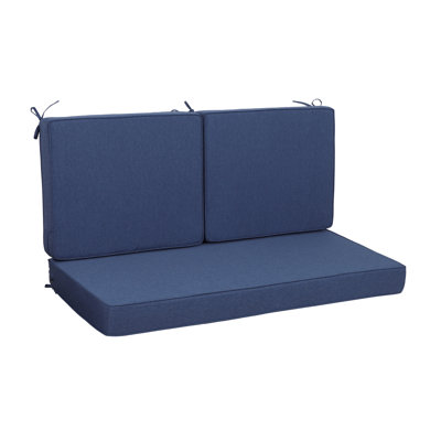 Coussins de siège extérieurs profonds pour meubles de patio, coussins de remplacement imperméables pour chaise de patio, siège double - 1 siège + 2 coussins de dossier (bleu marine)