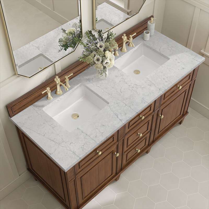 Lorelai 60'' W Double Vanity, Eternal Jasmine Pearl, Mid-Century Walnut, 8" Widespread