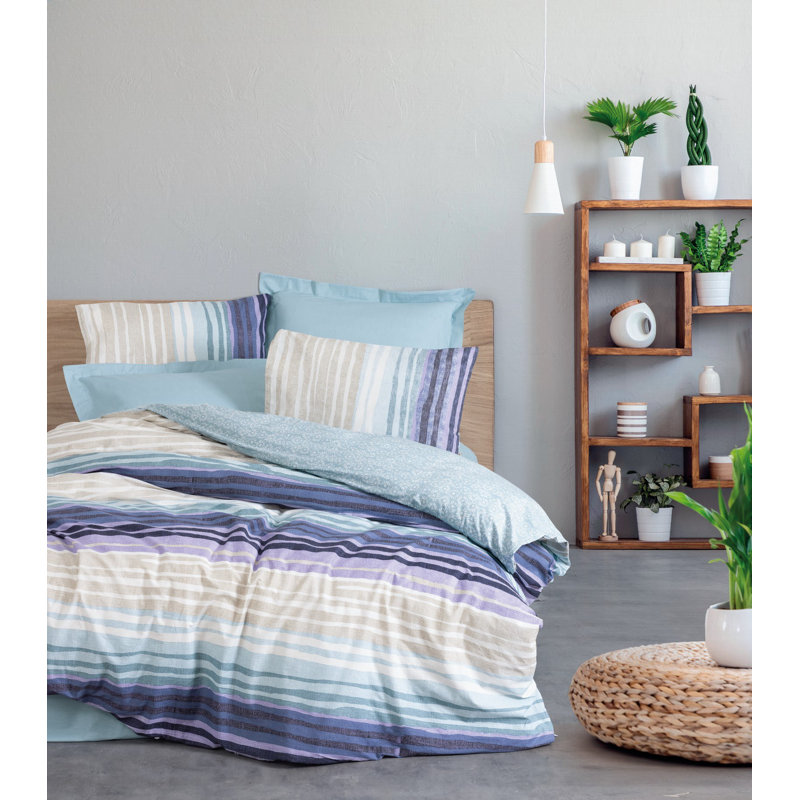 100% Cotton Ranforce Quilt Cover Set, Mint Color | Duvet Cover 78.7 x 78.7 inches & 2 Pillowcases 31.5 x 31.5 inches | Machine Washable, 145 Thread Count, Button Closure | Soft, Durable, Elegant Bedding