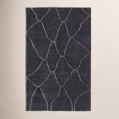 Rowan Black White Hand-Loomed Geometric Rug