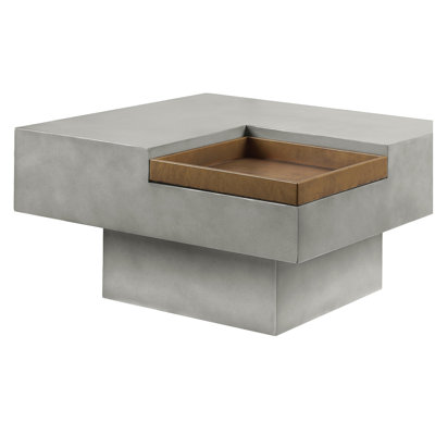 Table basse grise patinée avec plateau et base carrés