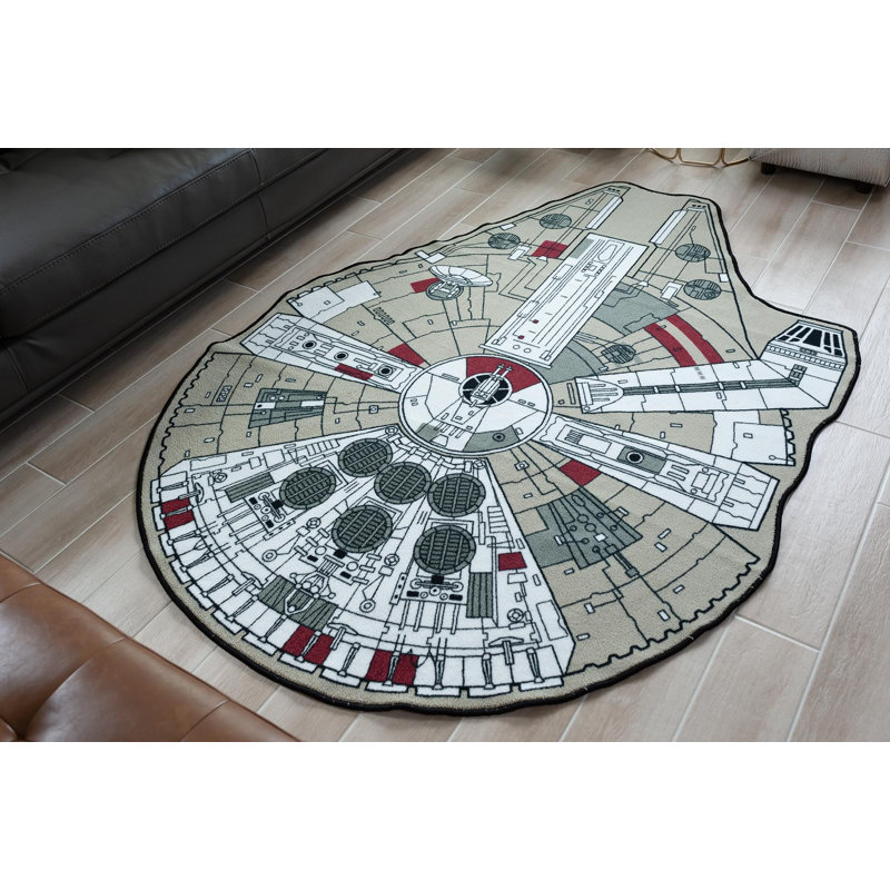 Tapis gris / blanc en polyester tissé à la machine 4 pi 11 po x 6 pi 7 po