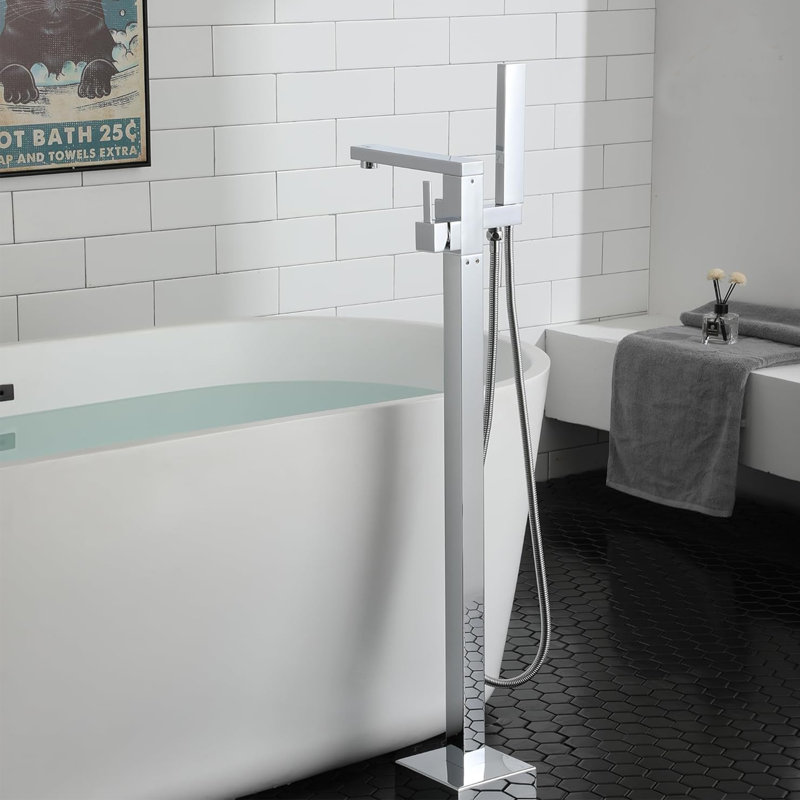 Single Handle Floor Mounted Tub Faucet, 30 cm H x 20 cm W