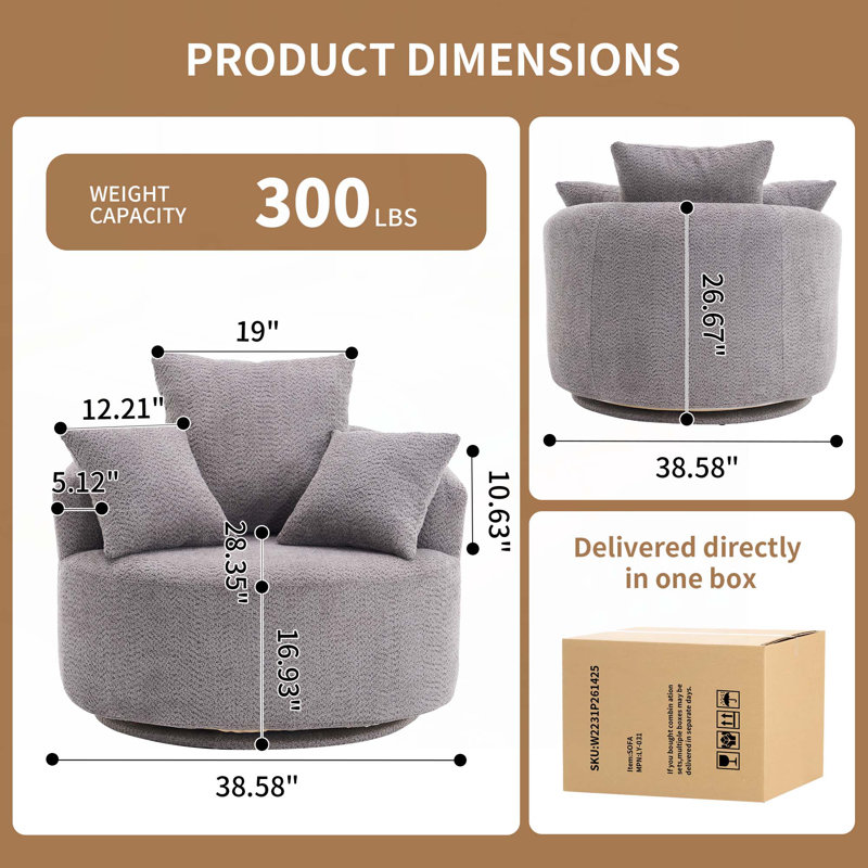 Fauteuil demi-tonneau pivotant, Gris chenille