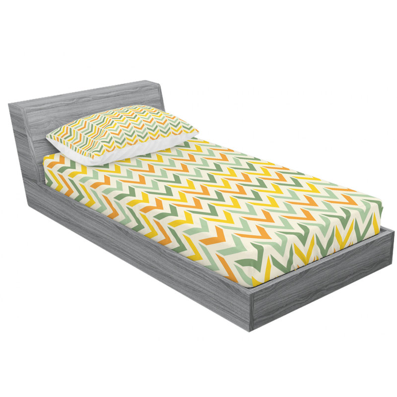 Microfiber Chevron Sheet Set, Twin Sheet Set with Fitted Sheet, Yellow/Green/Orange Chevron