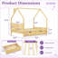 Lit cabane Montessori pleine grandeur avec 2 tiroirs de rangement, lit plateforme en bois en forme de maison avec tête de lit et foyer décoratif, sommier non requis-1461689322