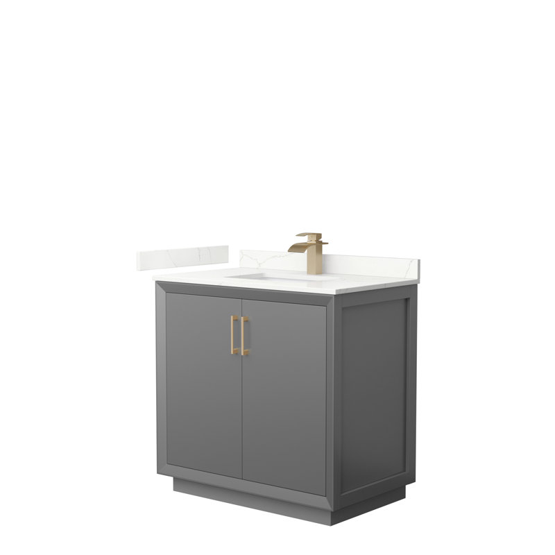 Strada 36'' W Single Vanity, Dark Gray, Giotto Quartz, Satin Bronze