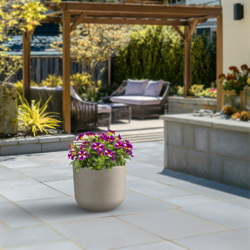 13.5 In. Medium Concrete Round Planter / Pot With Drainage Holes, Light Gray(Premium Inner)
