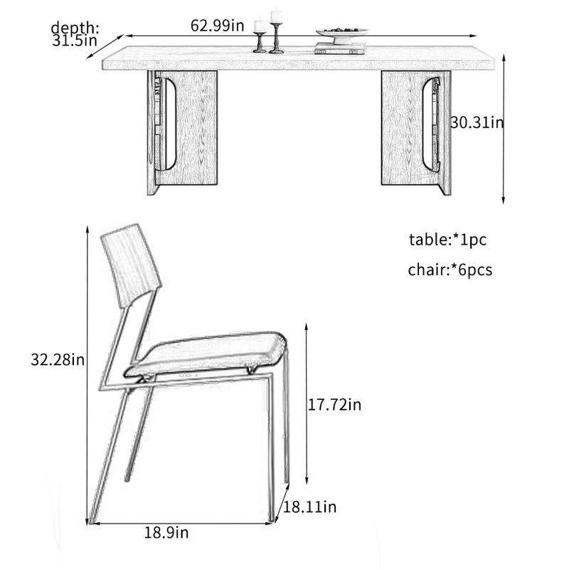 Ensembles de table de salle à manger de style français., H 30,31 po x L 62,99 po x l 31,5 po