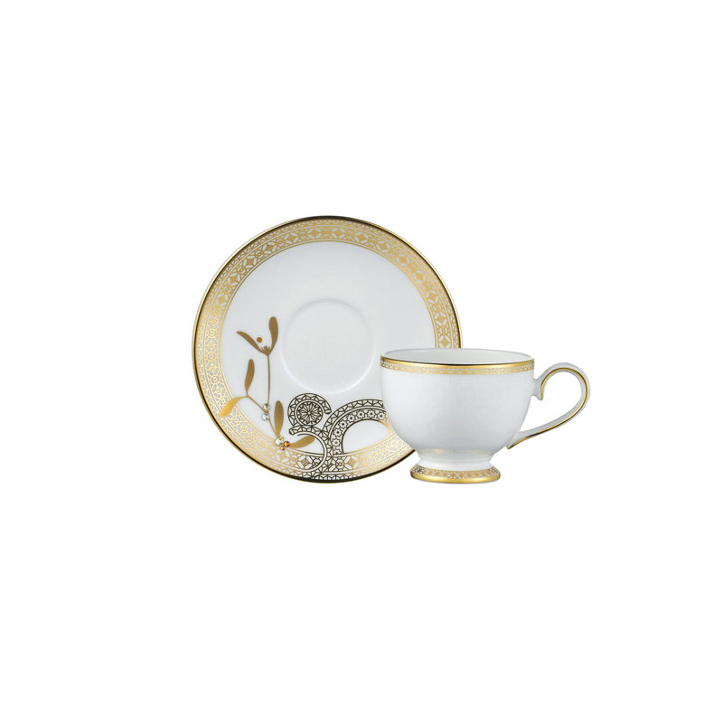 Tasse à espresso et soucoupe en porcelaine dorée Golden Leaves