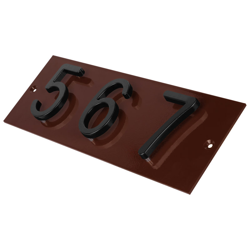 Plaque d'adresse horizontale flottante en aluminium Royal Shade - 3 chiffres personnalisés, Noir, Noir, Oui