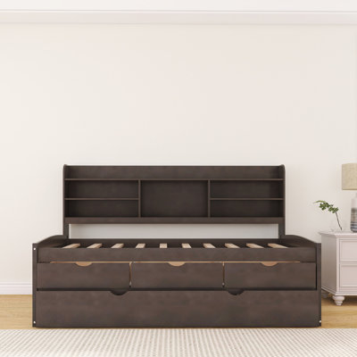 Wooden Daybed With Bookshelves, Storage Drawers And Trundle by Red Barrel Studio