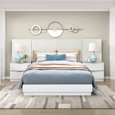 Ensemble de lit luxueux 5 pièces à finition blanche perle luxueuse