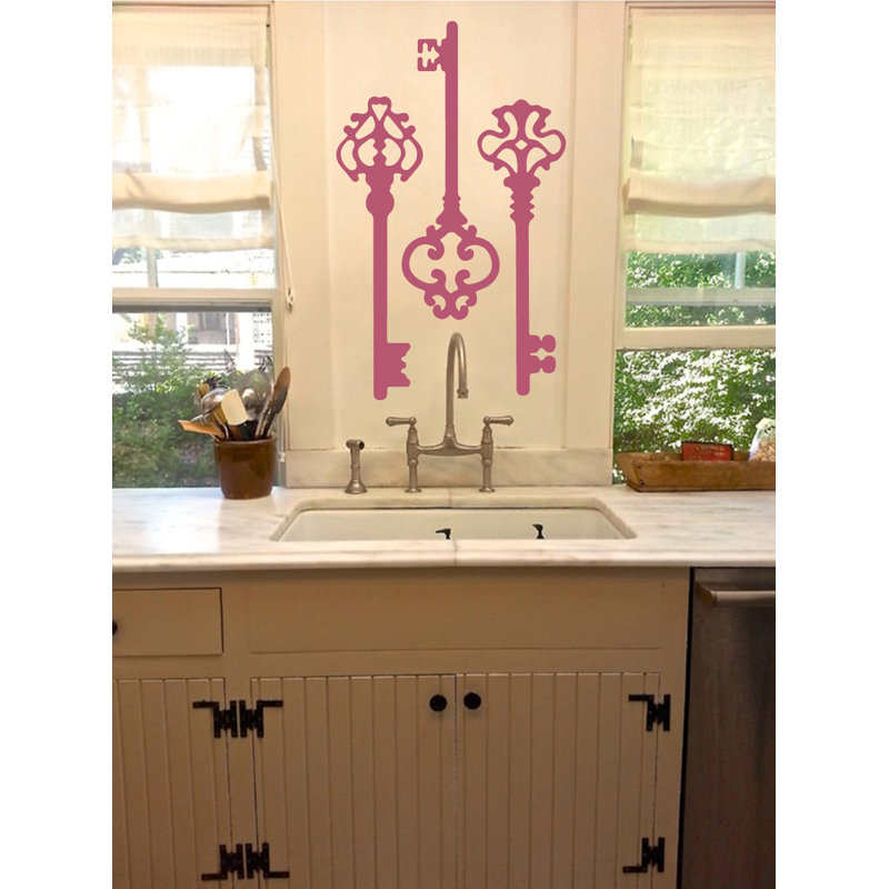 Décalcomanie murale clés squelettes, H 22 po x l 21 po x P 0,01 po, Rouge à lèvres