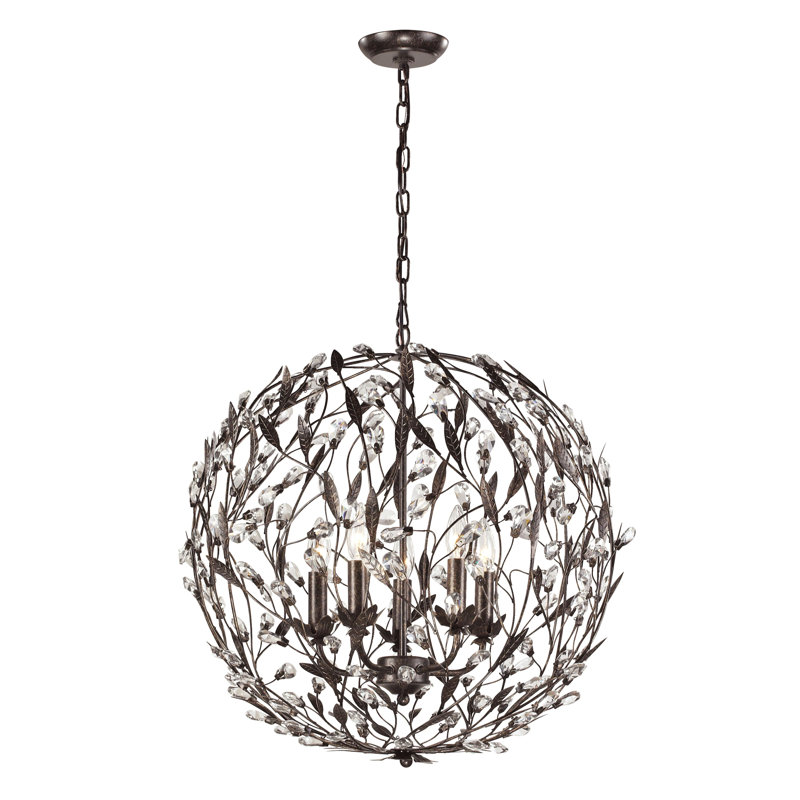 Lustre à 5 lumières de 24 po de large Circeo - Rouille profonde, H 24 po x l 24 po x P 24 po, Bronze