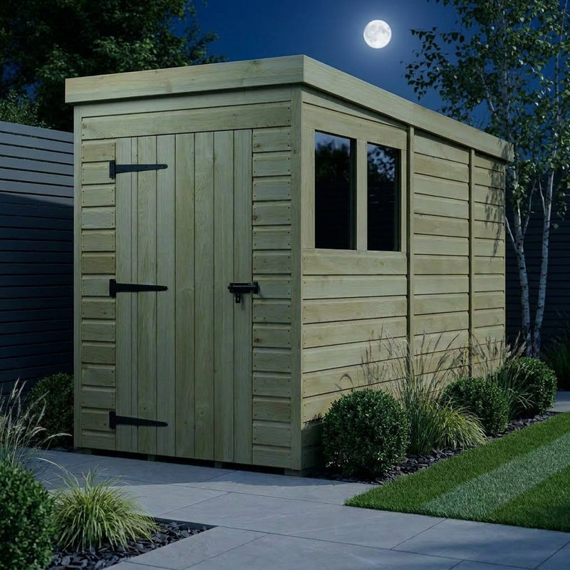 Total Sheds 4ft x 9ft Pent Garden Shed - Single Door - With Windows - Pressure Treated Timber - UK Manufactured