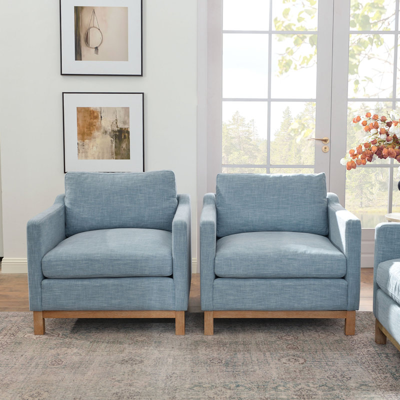 Cami 34.5"W Goose Down Filled Upholstered Armchair (Set of 2), Bleu