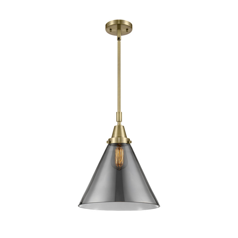 Ashwath 1-Light Cone Pendant, Antique Brass, 50.12" H x 12" W x 12" D, Plated Smoke