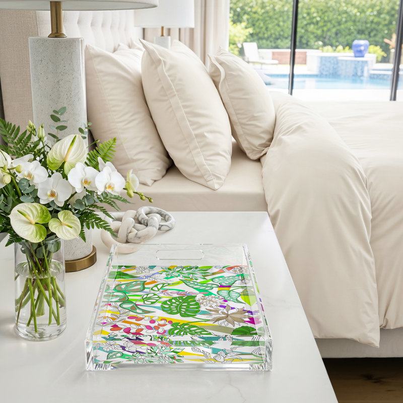 Sabi Jungle Natural Acrylic Rectangle Decorative Tray, 17"W x 10.5"D x 2"H