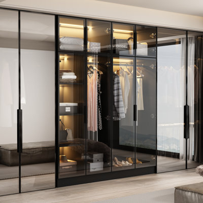 Garde-robe l 59 po avec 8 portes vitrées et DEL