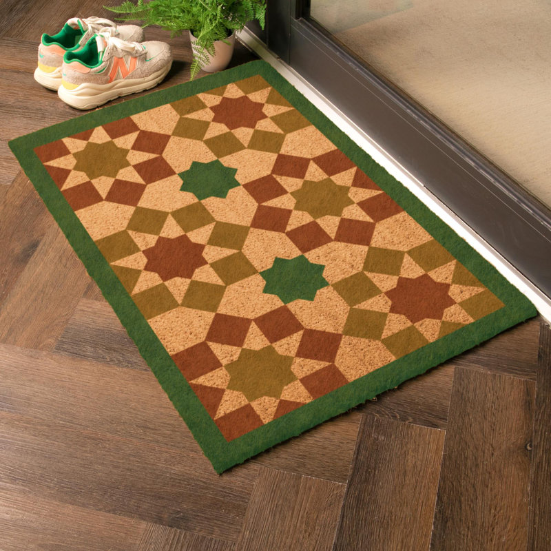 Moroccan Tile Pattern Coir Doormat, 60cm W x 90cm L