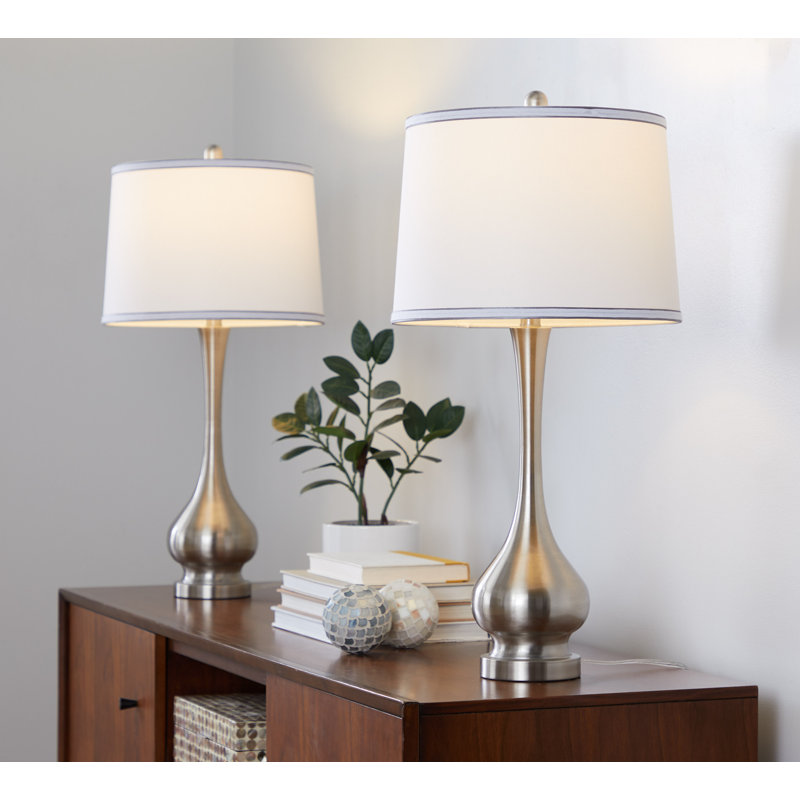 Westerham 28" Metal Table Lamps, Brushed Nickel Base / White Linen Shade