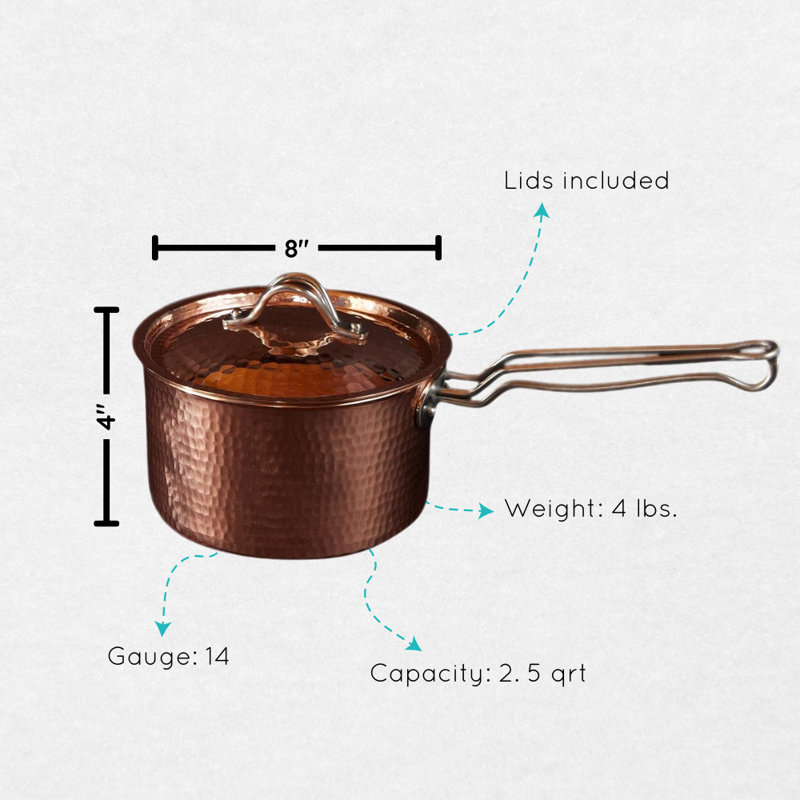 Copper Saucepan 1.5 Quart And 2.5 Quart, 2.5 quart