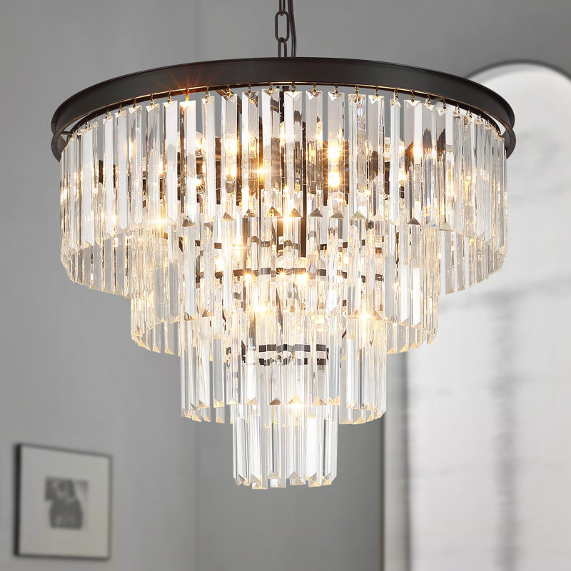 Lustre en cristal Makinlee, H 15,74 po x l 23,62 po x P 23,62 po, 11 lumières, Noir mat