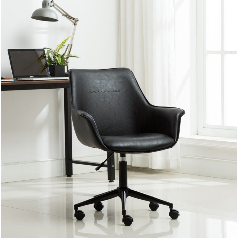Leyland Faux Leather Office Chair With Metal Base, Black