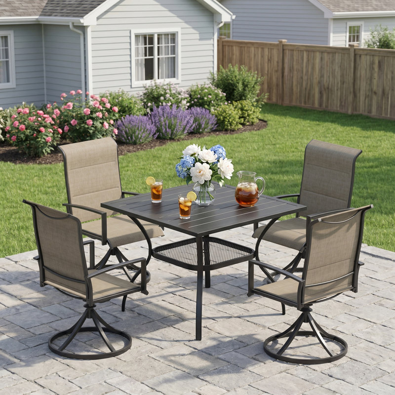 4-Person Outdoor Patio Dining Set, Black, Brown/Black