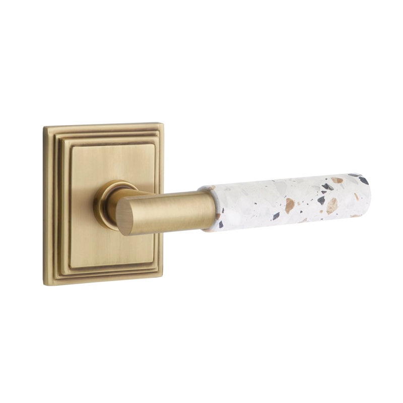 Mortaise intérieure Emtek Select Passage avec rosette Wilshire et tige en T, levier Terrazzo clair, Polished Nickel, Oui