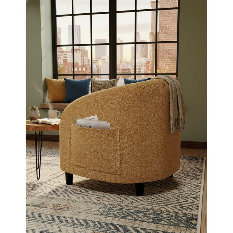 Chaises demi-tonneau en velours avec coussin moelleux, Velours brun