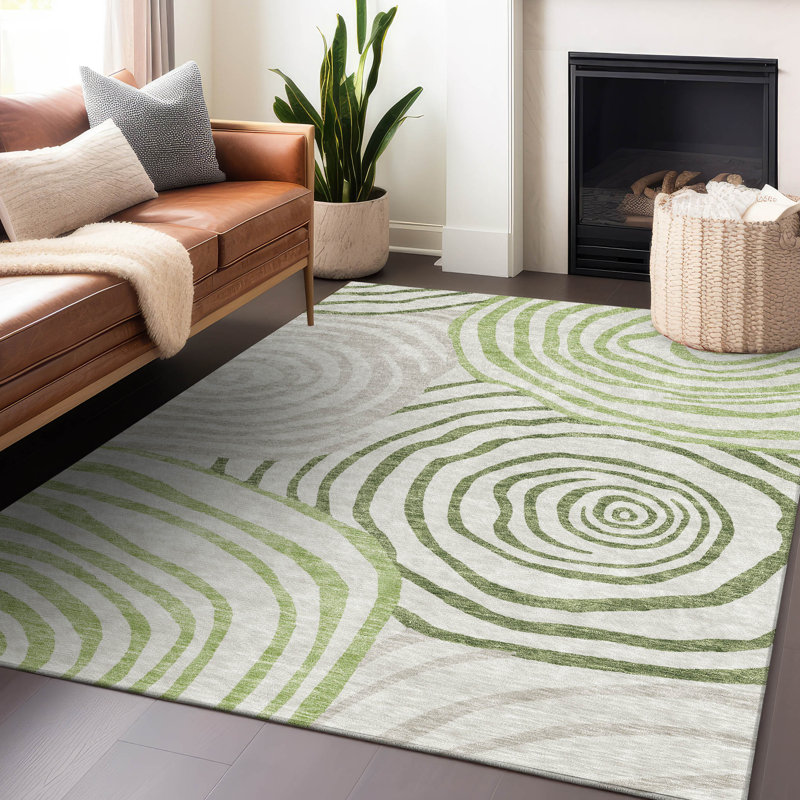 Tapis vert Prisco lavable à la machine de qualité supérieure, Rectangulaire 3 pi x 5 pi