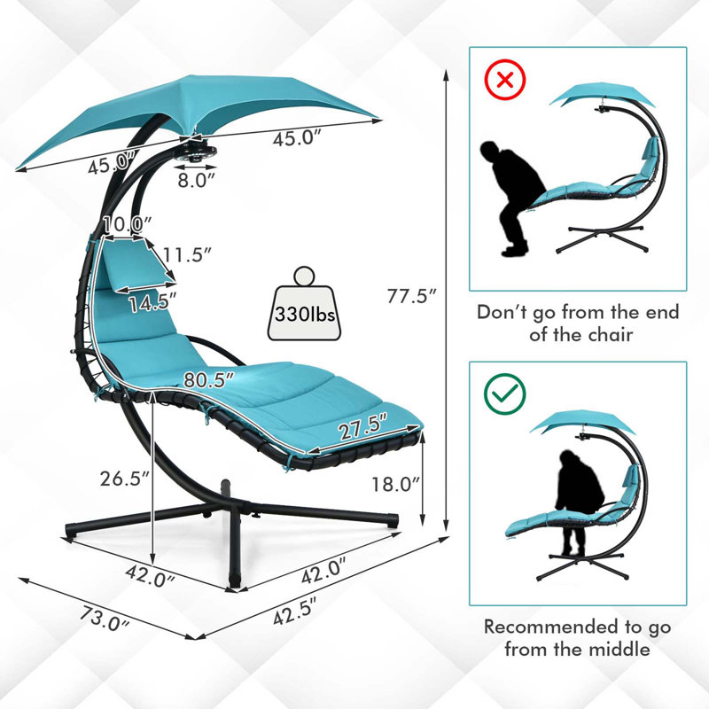 Chaise longue suspendue Anokh avec support, Turquoise
