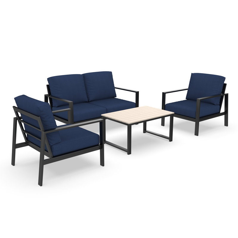 Ensemble de conversation Townsend avec coussins Sunbrella®, 4 Pcs: Table, Loveseat, 2 Chairs, Marine